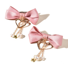 2pcs Girls Bowknot Hair Clips Stars & Hearts Pendant Hairpins