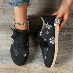Floral Print Sneakers Lace Up Outdoor Shoes Lightweight Low Top