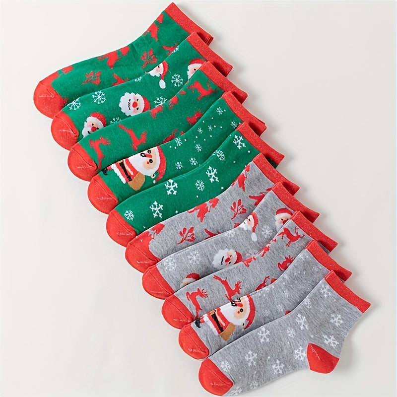 10 Pairs Cartoon Print Socks & Christmas Ankle Socks Women's Stockings