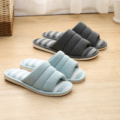 Stripe Pattern Slippers Open Toe Plush Lined Shoes