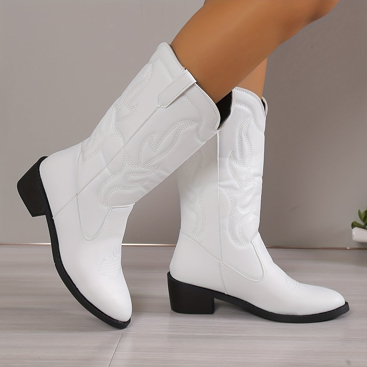 Embroidered Western Mid Calf Cowboy Boots
