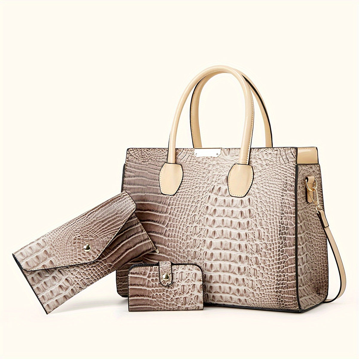 Crocodile Pattern Tote Bag Faux Leather Shoulder Bag with Zipper