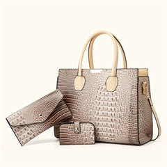 Crocodile Pattern Tote Bag Faux Leather Shoulder Bag with Zipper