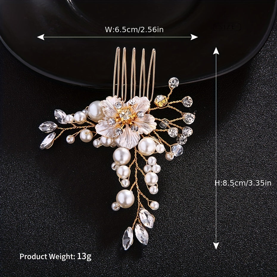 Flower Charm Hair Comb Rhinestone & Faux Pearl Bridal Wedding Headwear