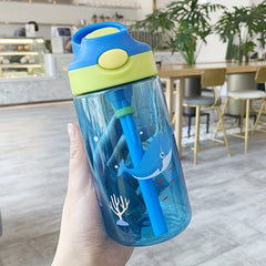 480ML Kids Water Bottle BPA Straw Drinking Kettle Healthy Portable Cup