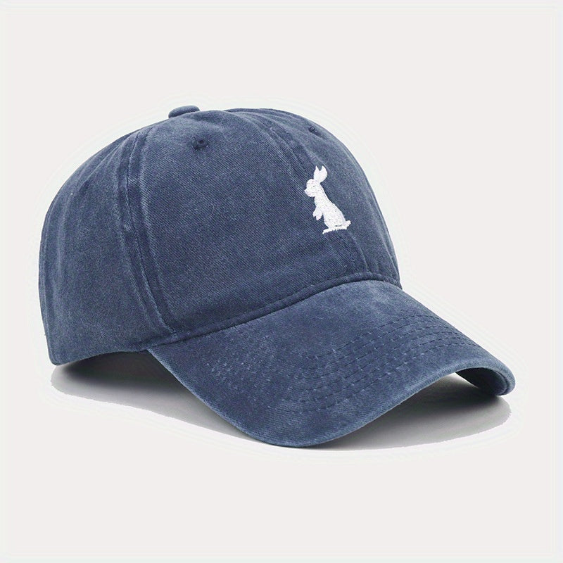 Bunny Embroidery Baseball Cap Cartoon Rabbit Washed Distressed Dad Hats