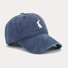 Bunny Embroidery Baseball Cap Cartoon Rabbit Washed Distressed Dad Hats