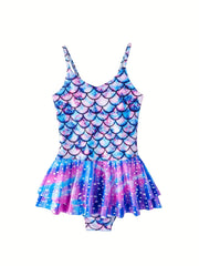 Toddler Girls Fish Scale Cami Swimsuit Ruffle Trim