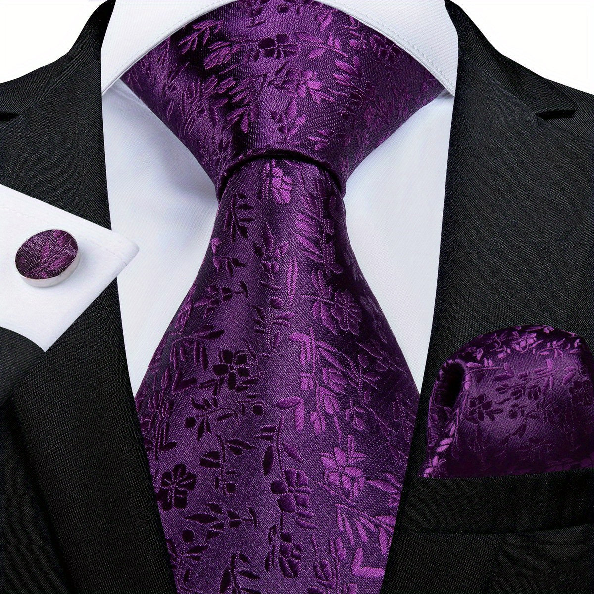 Purple Paisley Silk Tie Set - Wedding Business Party