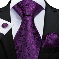 Purple Paisley Silk Tie Set - Wedding Business Party