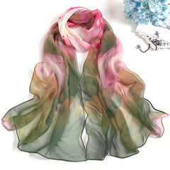Lightweight Lotus Pattern Scarf Long Silk Feeling Sunscreen Scarf Shawl