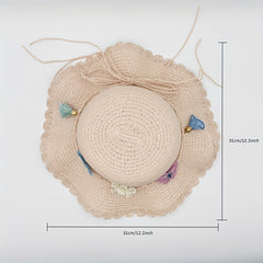 2pcs Girls Lace Trim Straw Hat Sun Hat & Zipper Straw Bag Set for Spring Summer