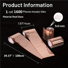 Mirror Mosaic Tiles 5x5mm Self Adhesive 3D Grid Sticker Peel Stick Disco
