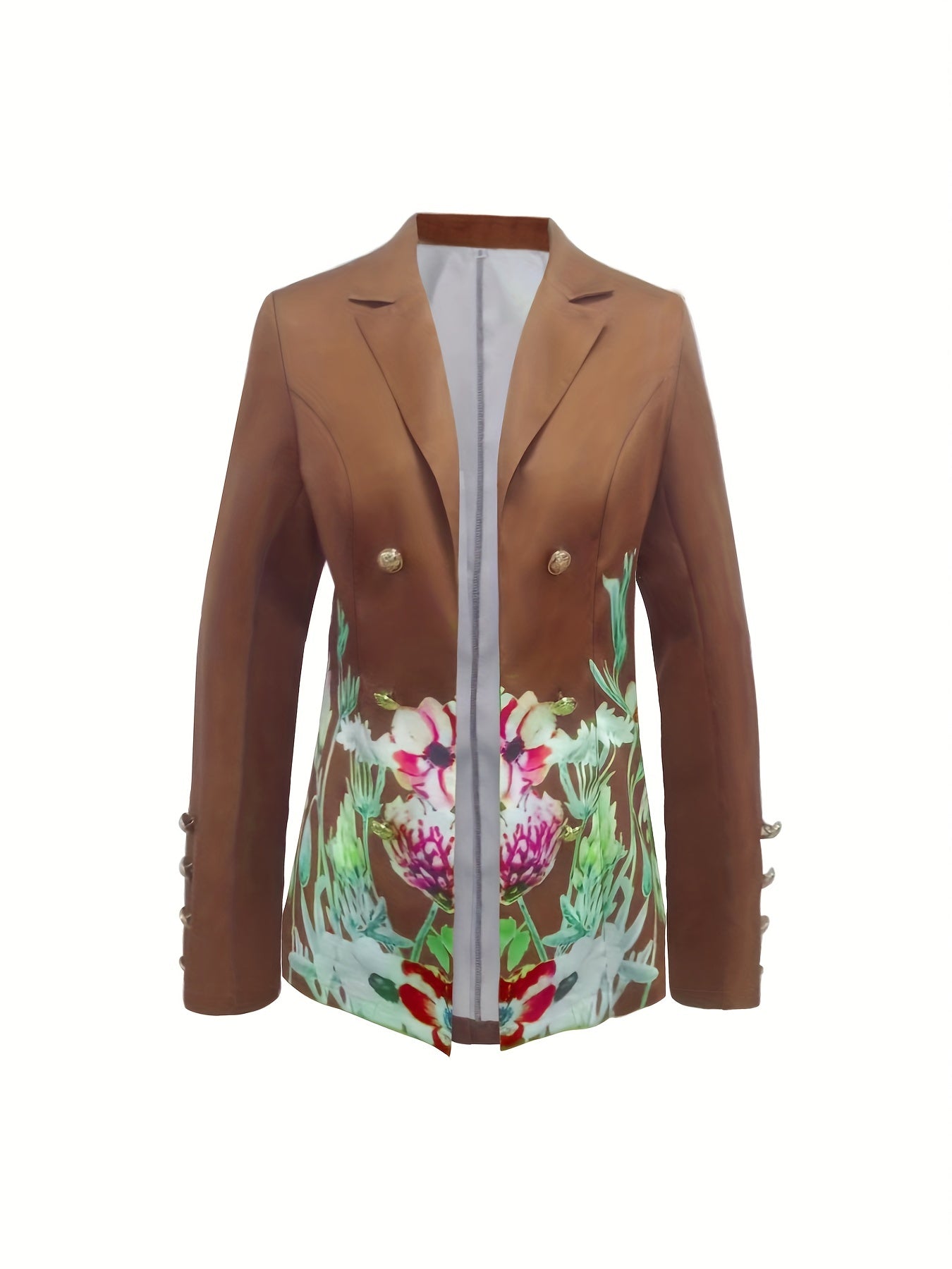 Graphic Print Buttons Decor Blazer Lapel Long Sleeve Blazer