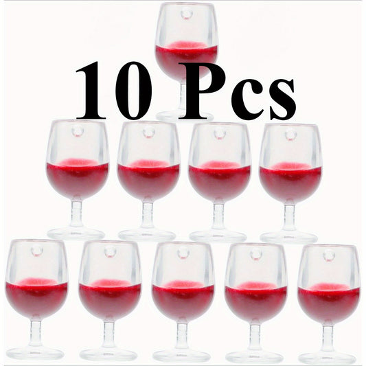 10pcs High Footed Red Wine Glass Pendants for Dollhouse Keychains