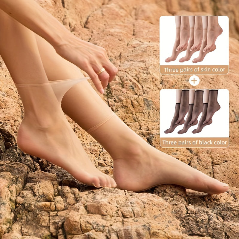 6 Pairs Sheer Mid Tube Socks Ultra Thin Invisible Anti Hook Stockings & Hosiery