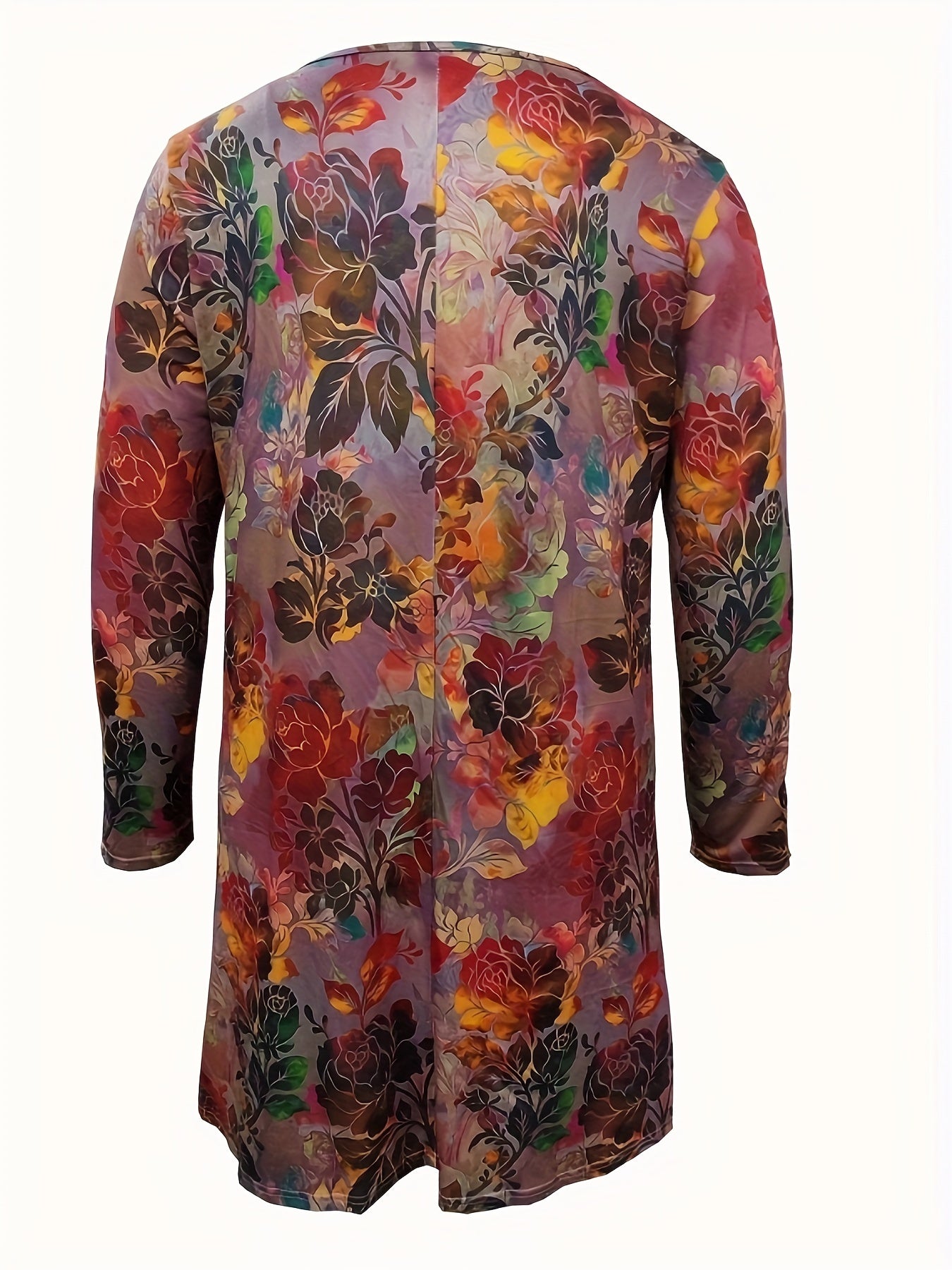Floral Print Long Sleeve V Neck Casual Dress