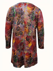 Floral Print Long Sleeve V Neck Casual Dress