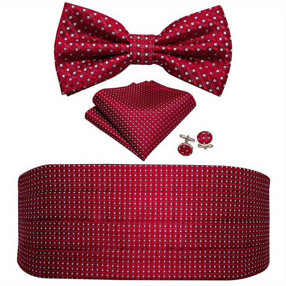 Barry Wang Men's Cummerbund Bowtie Set Silk Paisley Floral Pre-tied