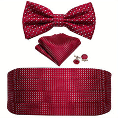 Barry Wang Men's Cummerbund Bowtie Set Silk Paisley Floral Pre-tied