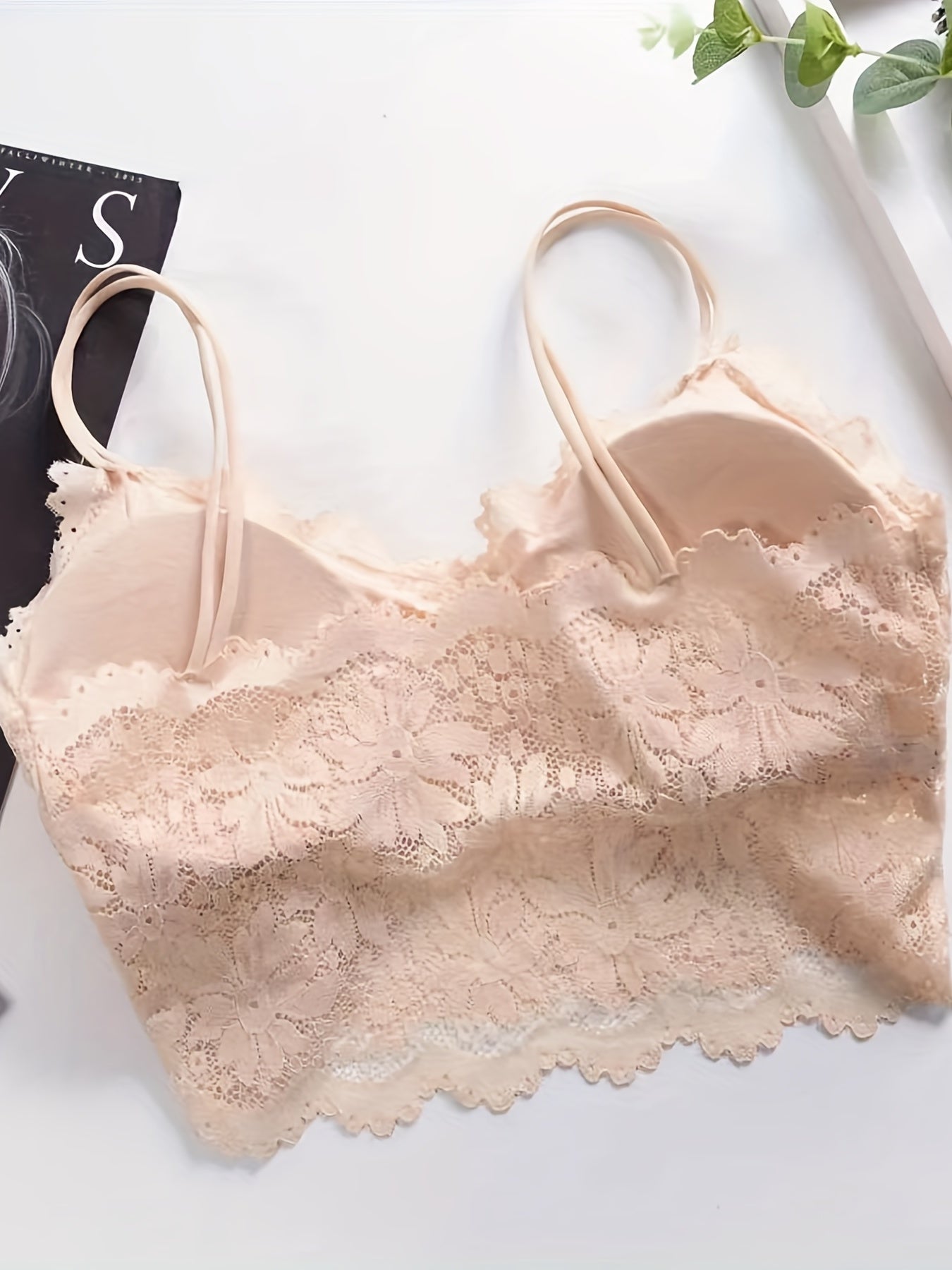 3pcs Floral Lace Cami Tops V Neck Scallop Trim Top Women's Lingerie