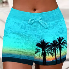 Coconut Tree Print Drawstring Shorts for Women