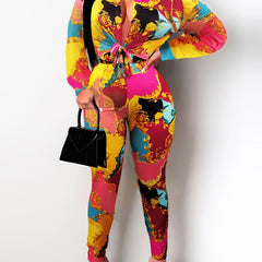 Baroque Print Blouse & Pants Set