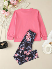 Girl's Floral Outfit 2pcs Set LITTLE PRINCESS Print Kid's Clothes