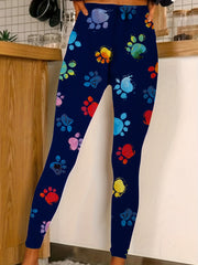 Colorful Paw Print High Stretch Skinny Leggings