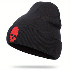 Skull Embroidery Beanie Hip Hop Solid Knit Hats Elastic Cap