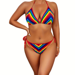 Rainbow High Leg Cut Bikini Set Stretch Vacay Swimsuit