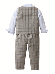 Boys Formal Outfit Set Long Sleeve Bowtie Shirt Pants Vest