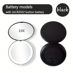 Travel LED Makeup Mirror 10X Magnification Portable Folding Round Mirror