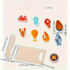 Wooden Play Food Kitchen Set Colorful Fruit Vegetable Seafood Boards and Play