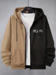 Abstract Pattern & Letter Print Men's Hoodie Jacket Zip Up Gym Sports