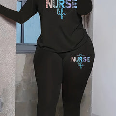 Women's Plus Ombre Letter Graphic Tee & Leggings Outfit Set