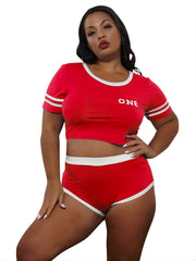 Y2K Colorblock Crop Top & High Waist Skinny Shorts Set