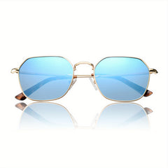 OUWEN Polarized Hexagon Square Sunglasses Small Polygon Aviators