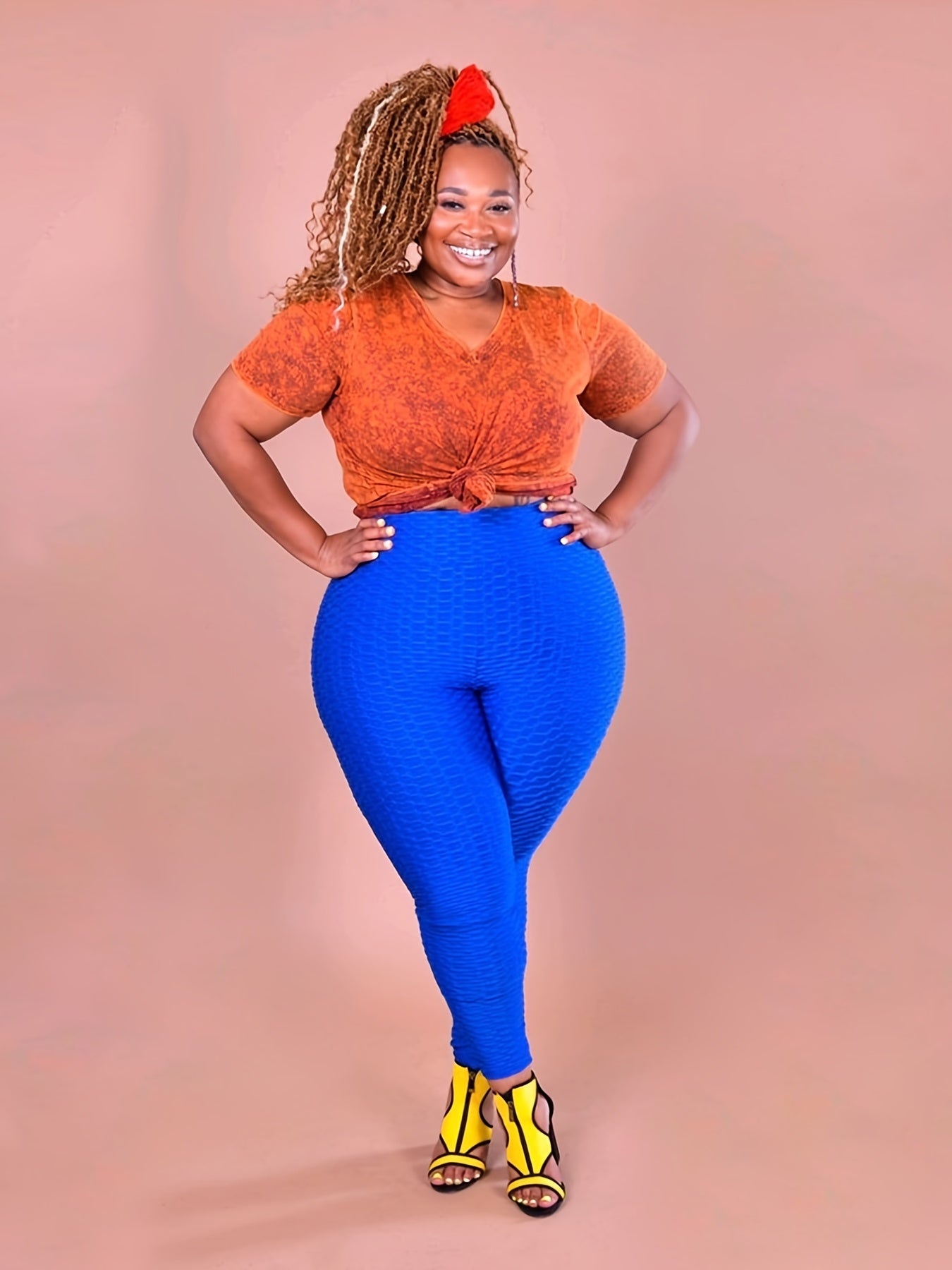 High Rise Waffle Pattern Skinny Pants