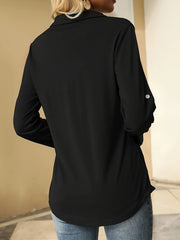 Solid Lantern Sleeve V Neck Blouse