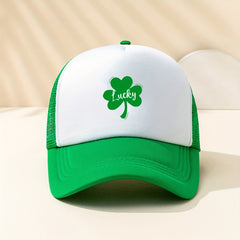 Green Mesh Trucker Hat Four Leaf Clover St Patrick's Caps