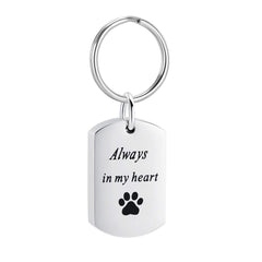 Always In My Heart Cremation Key Chain-Dog Paw Print Ash Urn