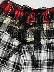 Plaid Bow Sleep Bottoms Elastic Lounge Shorts Women's Sleepwear