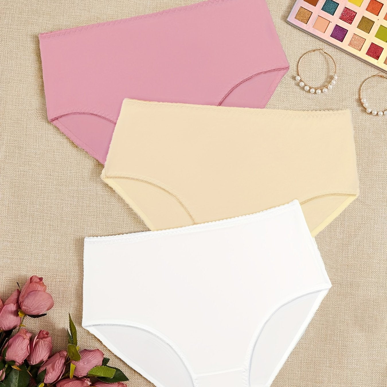 3 Pack Plus Size Panties Set Women's Solid Comfort Underwear