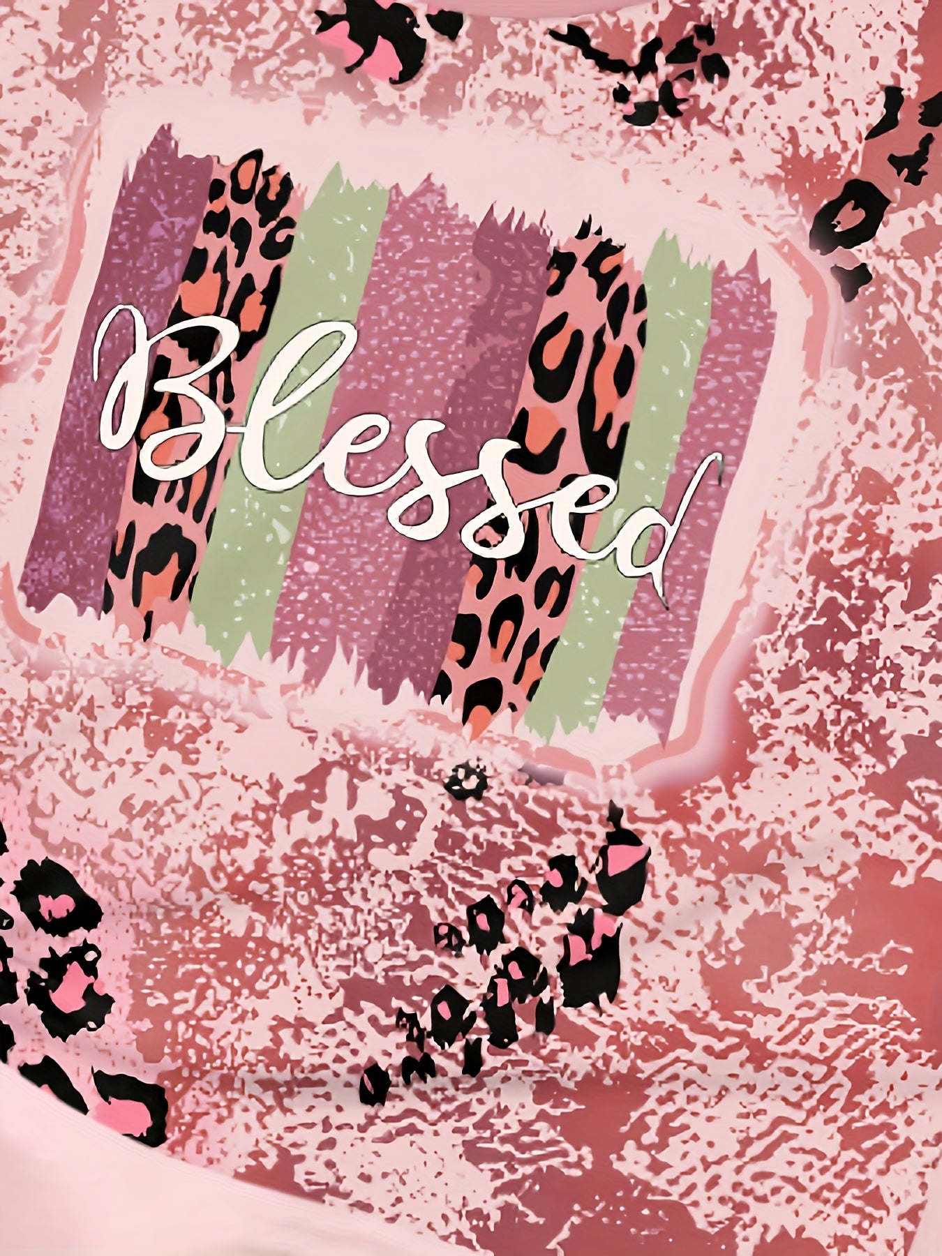 BLESSED Leopard Print Short Sleeve T-shirt Girls Summer Sports Pullover