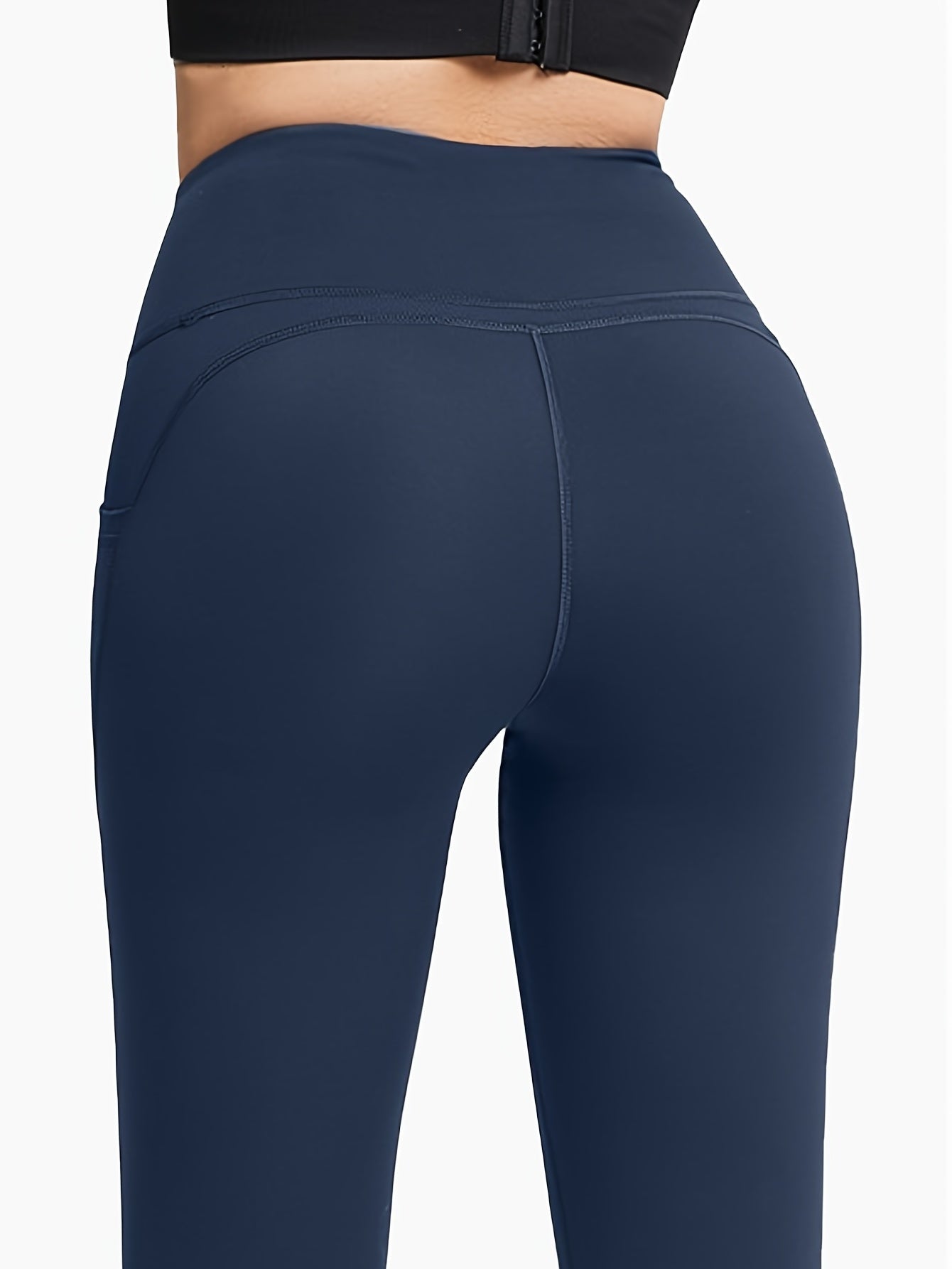 Solid Side Pocket Mesh Yoga Leggings High Waist Stretchy Butt Lifting Pants