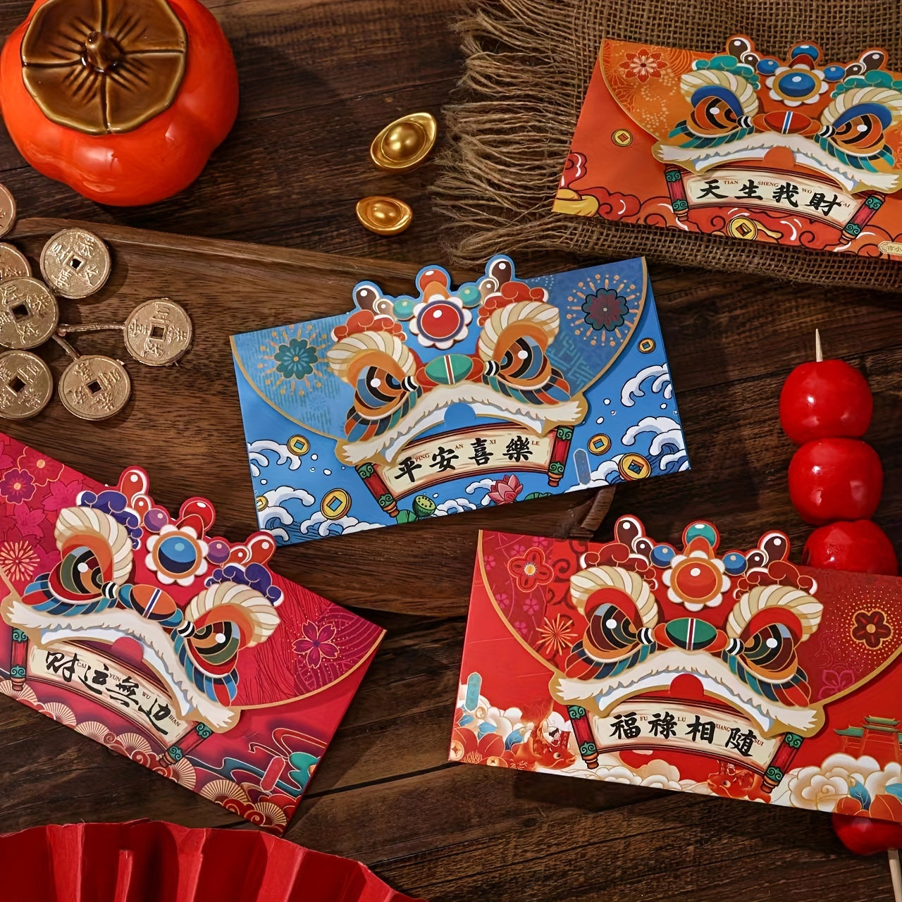 Year of the Dragon Chinese Zodiac Red Envelopes Set of 4 Lucky Gift