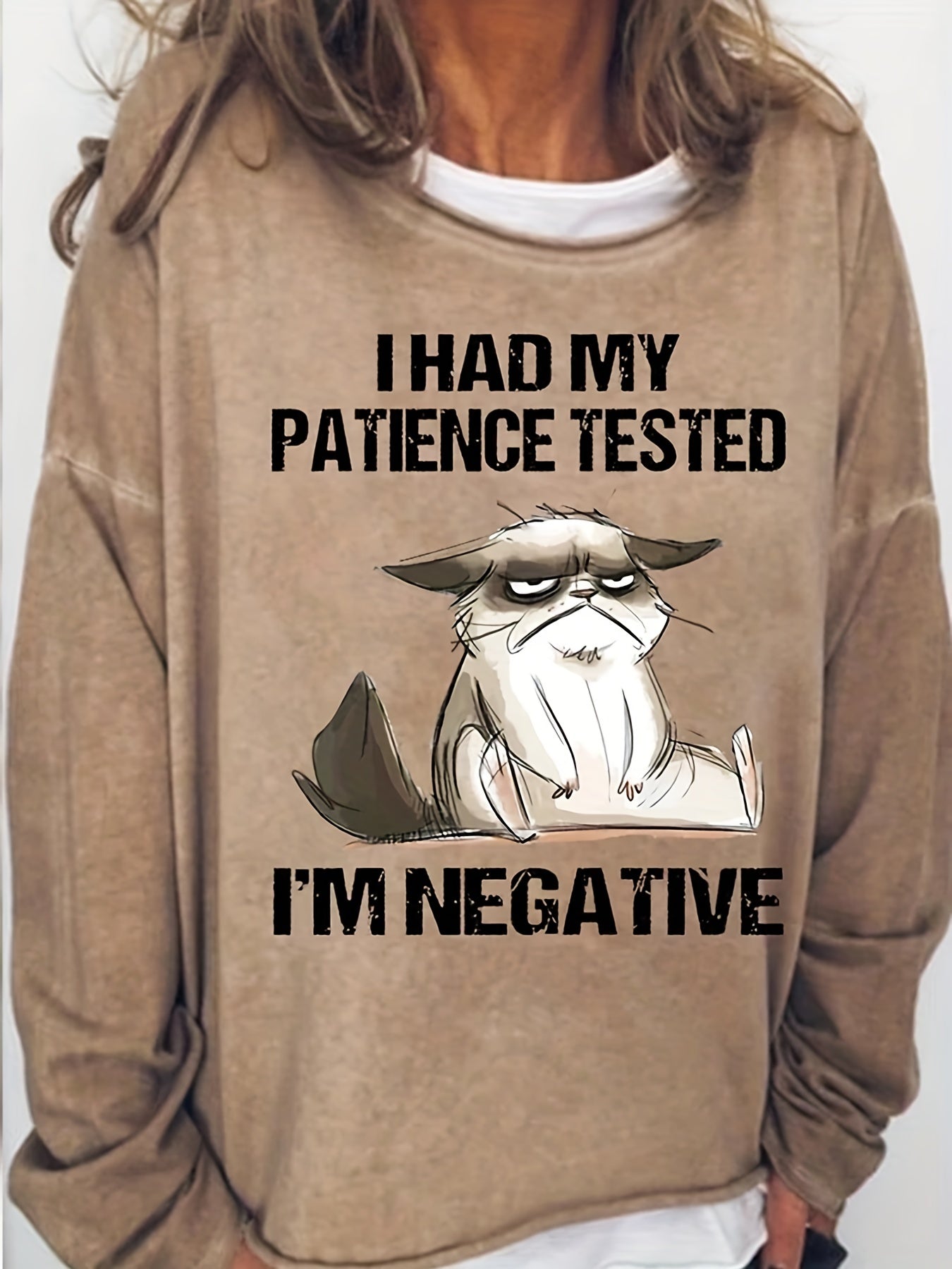 Negative Cat Print Sweatshirt Casual Long Sleeve Sweatshirt