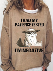 Negative Cat Print Sweatshirt Casual Long Sleeve Sweatshirt