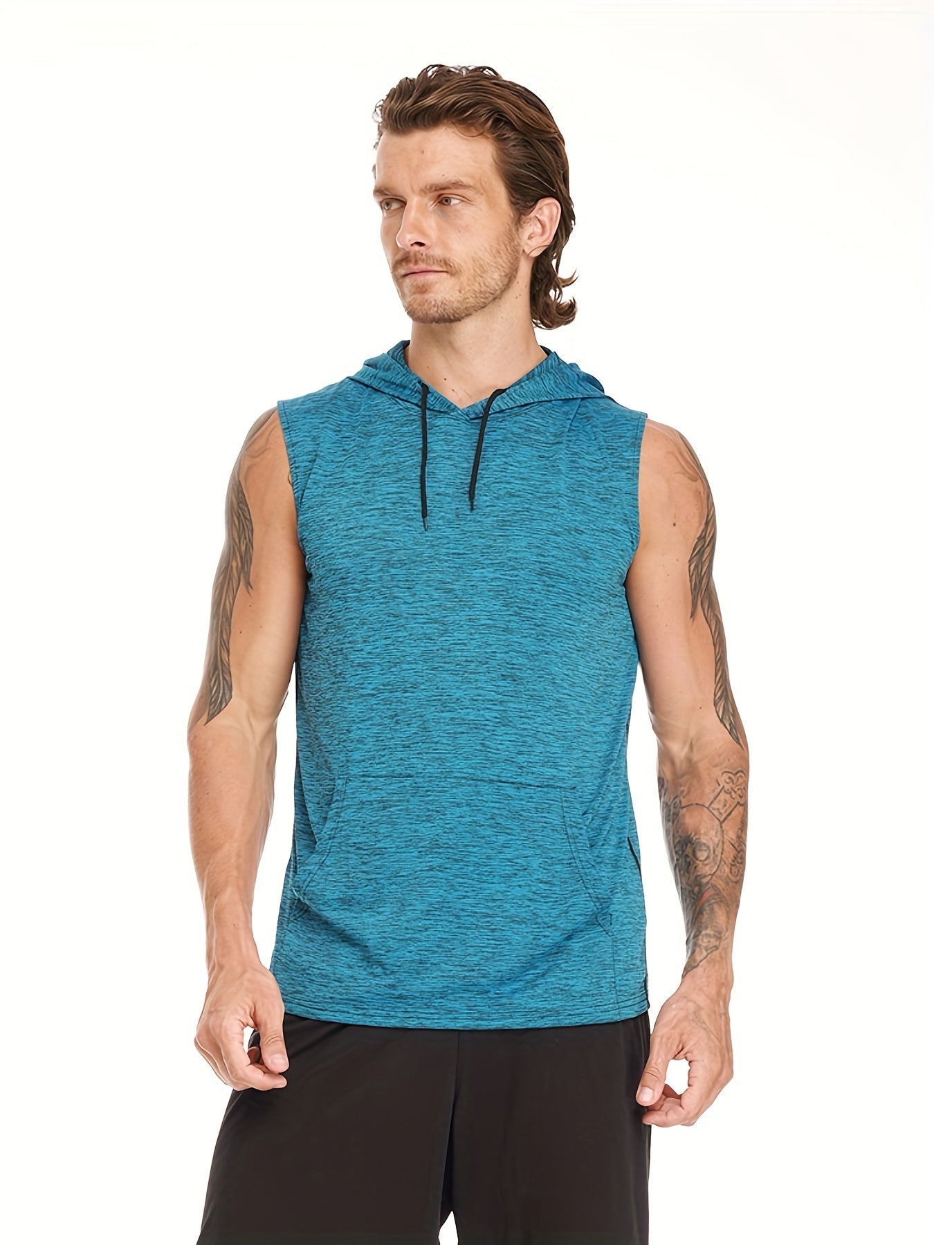 Men's Workout Hooded Tank Tops Quick Dry Gym Hoodies Running Shirts Bodybuilding